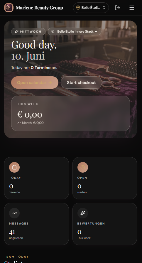 Salon Connect Admin Dashboard auf dem Handy